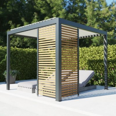 Paroi ajourée 0,96 m gris foncé RAL 7016 et aspect bois pour pergola Salto Alumin'home
