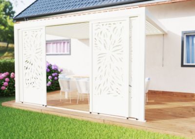 Paroi coulissante effet feuillage façade 4 m blanc RAL 9010 pour pergola Salto Alumin'home