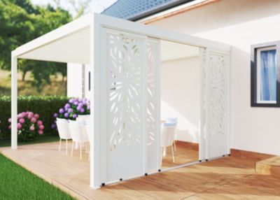 Paroi coulissante effet feuillage latérale 3,5 m blanc RAL 9010 pour pergola adossée Salto Alumin'home