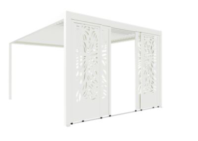 Paroi coulissante effet feuillage latérale 3,5 m blanc RAL 9010 pour pergola adossée Salto Alumin'home
