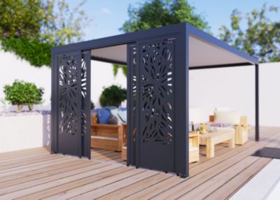 Paroi coulissante effet feuillage latérale 3,5 m gris foncé RAL 7016 pour pergola autoportante Salto Alumin'home