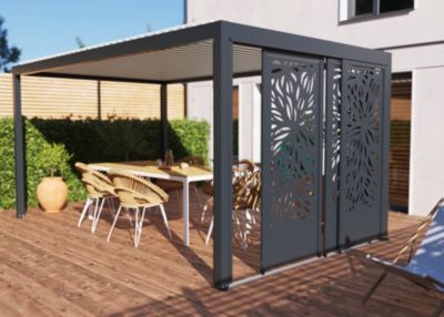 Paroi coulissante effet feuillage latérale autoportante / façade 3 m gris foncé RAL 7016 pour pergola Salto Alumin'home