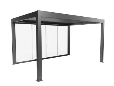 Paroi coulissante latérale pour pergola bioclimatique en verre, gris quartz Biohort 3m