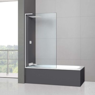 Paroi de baignoire fixe en verre sécurité transparent ép 6mm anti calcaire, L100 x H147 cm, blanc brillant, SUPERBAN Mont Blanc E