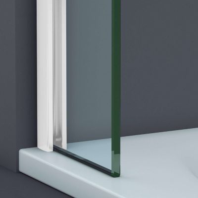 Paroi de baignoire fixe en verre sécurité transparent ép 6mm anti calcaire, L100 x H147 cm, blanc brillant, SUPERBAN Mont Blanc E