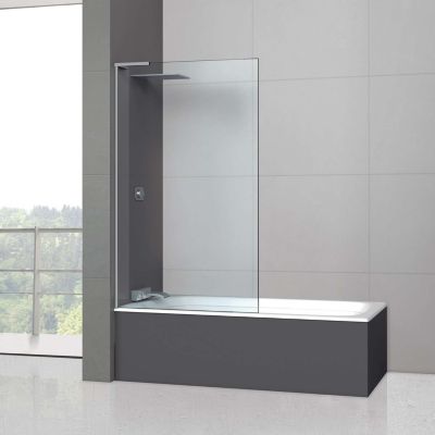 Paroi de baignoire fixe en verre sécurité transparent ép 6mm anti calcaire, L100 x H147 cm, chrome, SUPERBAN Mont Blanc E