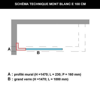 Paroi de baignoire fixe en verre sécurité transparent ép 6mm anti calcaire, L100 x H147 cm, chrome, SUPERBAN Mont Blanc E