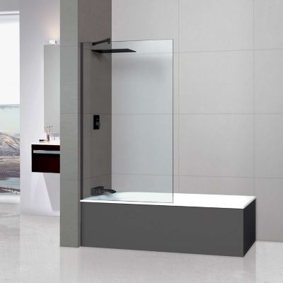 Paroi de baignoire fixe en verre sécurité transparent ép 6mm anti calcaire, L120 x H147 cm, noir mat, SUPERBAN Mont Blanc CC
