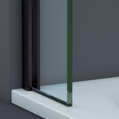 Paroi de baignoire fixe en verre sécurité transparent ép 6mm anti calcaire, L120 x H147 cm, noir mat, SUPERBAN Mont Blanc CC