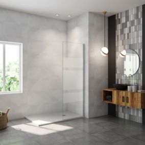 paroi de douche 100x190cm,6mm verre anticalcaire avec bandes horizontales sérigraphiées,barre de fixation extensible 73-120cm