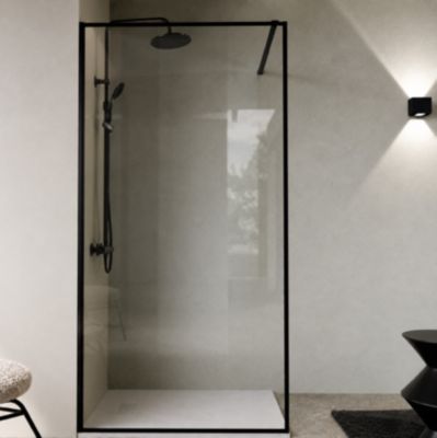 Paroi de Douche 100x200cm Verre trempé 5mm - Cadre et Bras Aluminium NOIR MAT - DARK CONTOURING