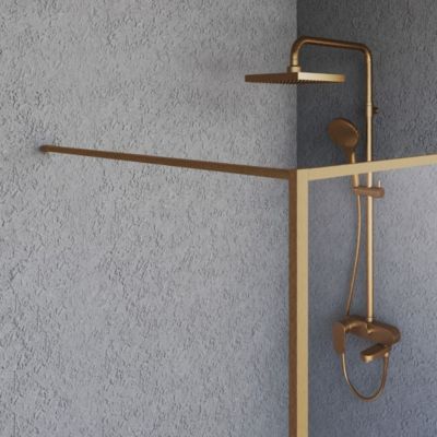 Paroi de douche 120x200 cm verre anticalcaire 6mm avec barre de fixation et cadre complet aluminium Cuivre Brossé ESSEBAGNO Square