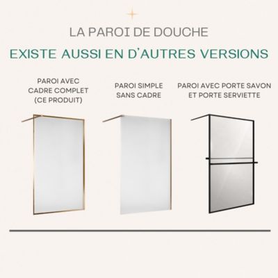 Paroi de douche 120x200 cm verre anticalcaire 6mm avec barre de fixation et cadre complet aluminium Cuivre Brossé ESSEBAGNO Square