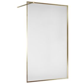 Paroi de douche 120x200 cm verre anticalcaire 6mm avec barre de fixation et cadre complet en aluminium Or Brossé ESSEBAGNO Square