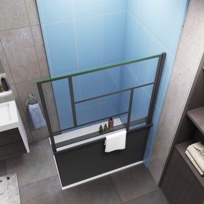 Paroi de douche 120x200cm style industriel + Étagère de Douche 120cm en alu noir + 8mm verre anticalcaire