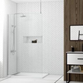 Paroi de Douche 120x200cm Verre Transparent - Profilé + Barre Plafond Finition Chrome - FREEDOM 2