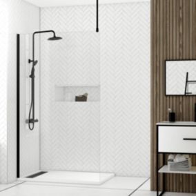 Paroi de Douche 120x200cm Verre Transparent - Profilé + Barre Plafond Noire - FREEDOM 2 BLACK