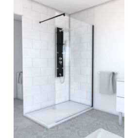 Paroi de Douche 120x200cm - Verre Trempé Transparent 8mm - Profilé Noir - FREEDOM 2 BLACK