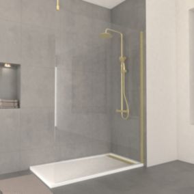 Paroi de Douche 140x200cm Verre 8mm - Profilé + Barre Plafond Finition Or Brossé - FREEDOM 2 GOLD