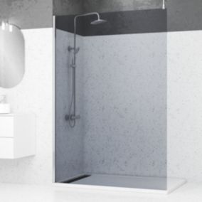 Paroi de Douche 140x200cm Verre Fumé - Profilé + Barre Plafond Finition Chrome - FREEDOM 2 SMOKED