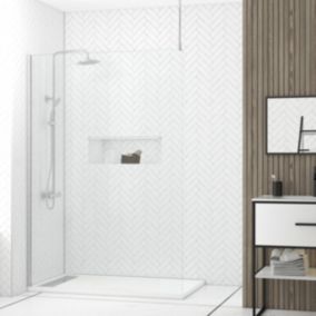 Paroi de Douche 140x200cm Verre Transparent - Profilé + Barre Plafond Finition Chrome - FREEDOM 2