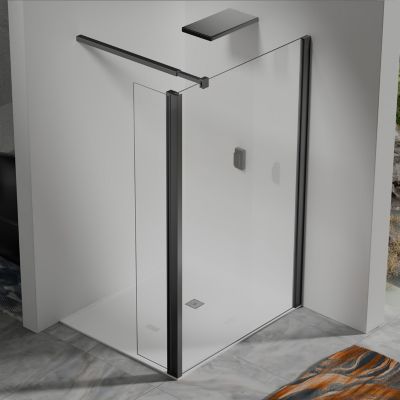 Paroi de Douche 30x200 cm avec Retour Pivotant 40x200 cm Barre Extensible 73-120 cm Aluminium Noir Mat