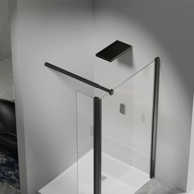Paroi de Douche 30x200 cm avec Retour Pivotant 40x200 cm Barre Extensible 73-120 cm Aluminium Noir Mat