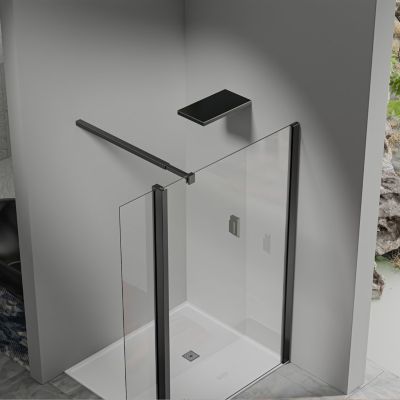Paroi de Douche 30x200 cm avec Retour Pivotant 40x200 cm Barre Extensible 73-120 cm Aluminium Noir Mat