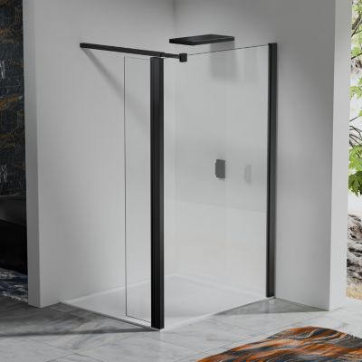 Paroi de Douche 30x200 cm avec Retour Pivotant 40x200 cm Barre Extensible 73-120 cm Aluminium Noir Mat