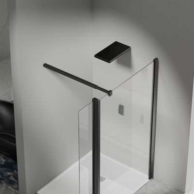 Paroi de Douche 30x200 cm avec Retour Pivotant 40x200 cm Barre Extensible 73-120 cm Aluminium Noir Mat