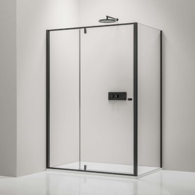 Paroi de douche 80x140cm Noire mat en verre 6mm Parre douche angle portes pliantes sur panneau - NT606 FLEX