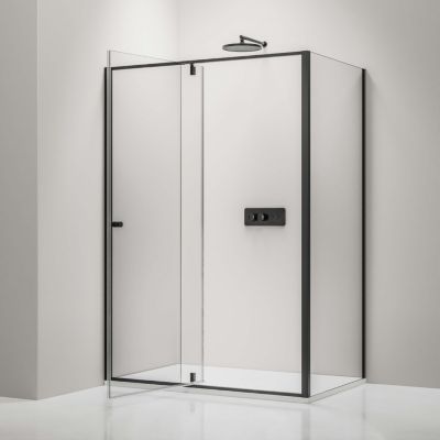 Paroi de douche 80x140cm Noire mat en verre 6mm Parre douche angle portes pliantes sur panneau - NT606 FLEX