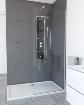 Paroi de Douche 80x200cm - Verre Trempé Transparent 8mm - Profilé Chrome - FREEDOM 2 CHROMED