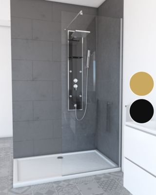 Paroi de Douche 80x200cm - Verre Trempé Transparent 8mm - Profilé Chrome - FREEDOM 2 CHROMED