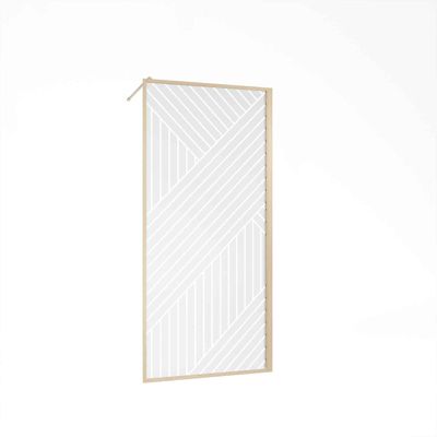 Paroi de douche 90x200 HINATA - Style Japandi Geometrique - Cadre Effet Bois - Verre 6mm