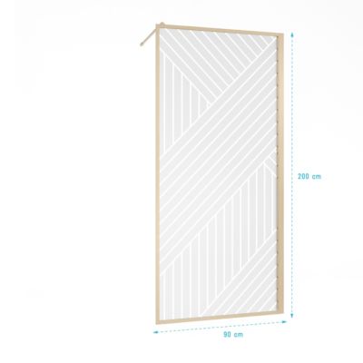 Paroi de douche 90x200 HINATA - Style Japandi Geometrique - Cadre Effet Bois - Verre 6mm