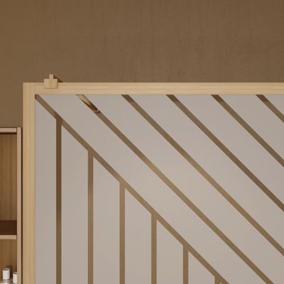 Paroi de douche 90x200 HINATA - Style Japandi Geometrique - Cadre Effet Bois - Verre 6mm