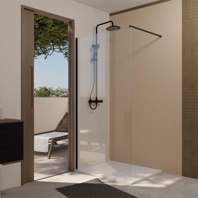 Paroi de Douche 90x200cm en Verre Trempé Transparent 8mm Anticalcaire - Profilé Noir Mat - LINA