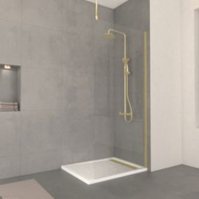 Paroi de Douche 90x200cm Verre 8mm - Profilé + Barre Plafond Finition Or Brossé - FREEDOM 2 GOLD