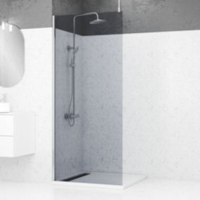 Paroi de Douche 90x200cm Verre Fumé - Profilé + Barre Plafond Finition Chrome - FREEDOM 2 SMOKED