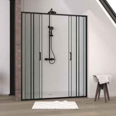 Paroi de douche à double porte coulissante 120 x 160 cm, profilé noir mat laqué, Galedo Factor X