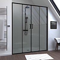 Paroi de douche à double porte coulissante 160 x 200 cm, profilé noir mat laqué, Galedo Factory