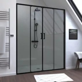 Paroi de douche à double porte coulissante 160 x 200 cm, profilé noir mat laqué, Galedo Factory