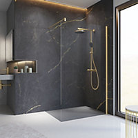 Paroi de douche à l'italienne 200 x 120 cm, verre transparent anticalcaire, profilé finition doré mat, Schulte NewStyle