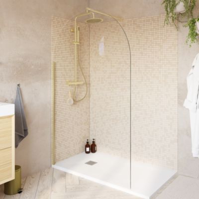 Paroi de douche à l'italienne arrondie l.120 x 198 cm, profilés aluminium finition doré brossé, GoodHome Ledava
