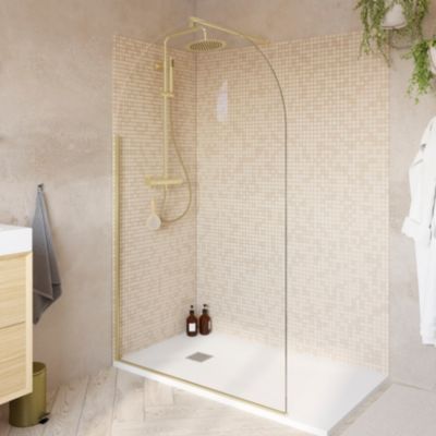 Paroi de douche à l'italienne arrondie l.120 x 198 cm, profilés aluminium finition doré brossé, GoodHome Ledava