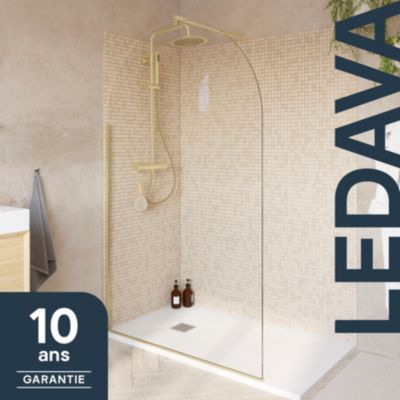 Paroi de douche à l'italienne arrondie l.120 x 198 cm, profilés aluminium finition doré brossé, GoodHome Ledava