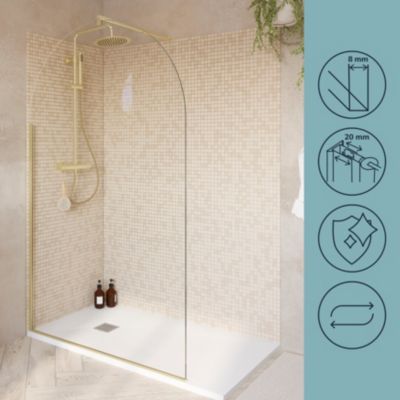 Paroi de douche à l'italienne arrondie l.120 x 198 cm, profilés aluminium finition doré brossé, GoodHome Ledava