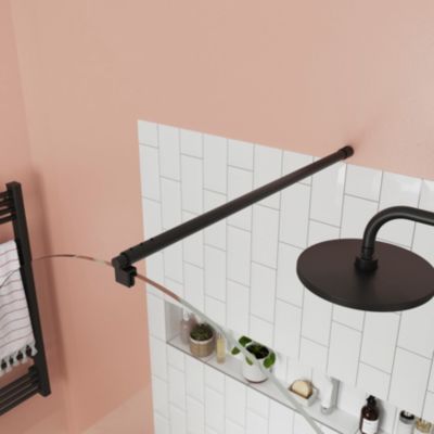 Paroi de douche à l'italienne arrondie l.120 x 198 cm, profilés aluminium finition noir mat, GoodHome Ledava