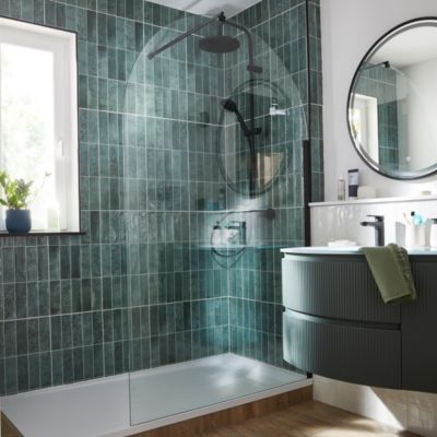 Paroi de douche à l'italienne arrondie l.120 x 198 cm, profilés aluminium finition noir mat, GoodHome Ledava
